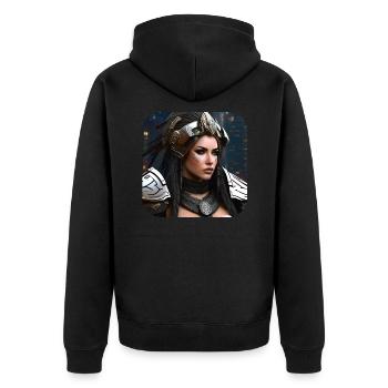 Stolze Wikingerin Schildmaid Cyborg - Unisex Premium Bio Zip Hoodie - Schwarz - Hinten - Nico (187cm)
