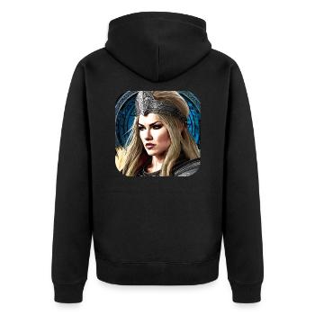 Proud Viking Shieldmaiden Cyborg - Unisex Premium Organic Zip Hoodie - black - Back - Nico (187cm)
