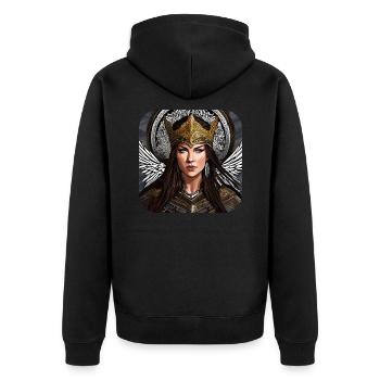 Stolze Walküre - Unisex Premium Bio Zip Hoodie - Schwarz - Hinten - Nico (187cm)
