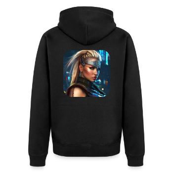 Proud Viking Shieldmaiden Cyborg - Unisex Premium Organic Zip Hoodie - black - Back - Nico (187cm)