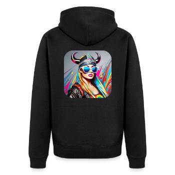 Moderne Stolze Wikingerin mit Sonnenbrille - Unisex Premium Bio Zip Hoodie - Schwarz - Hinten - Nico (187cm)