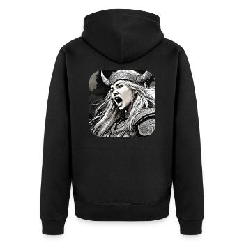 Proud Viking Germanin Shieldmaiden - Unisex Premium Organic Zip Hoodie - black - Back - Nico (187cm)
