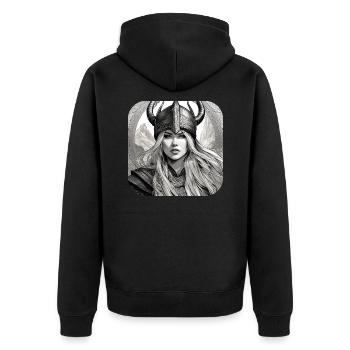 Stolze Wikingerin Germanin Schildmaid - Unisex Premium Bio Zip Hoodie - Schwarz - Hinten - Nico (187cm)