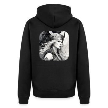 Proud Viking Germanin Shieldmaiden - Unisex Premium Organic Zip Hoodie - black - Back - Nico (187cm)
