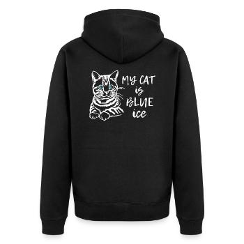 Funny My Cat is Blue Eyes or Ice - Unisex Premium Bio Zip Hoodie - Schwarz - Hinten - Nico (187cm)