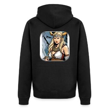 Stolze Wikingerin Germanin im Comic Style - Unisex Premium Bio Zip Hoodie - Schwarz - Hinten - Nico (187cm)