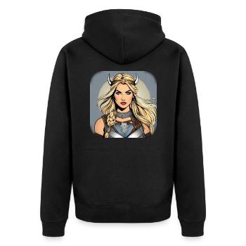 Stolze Wikingerin Germanin im Comic Style - Unisex Premium Bio Zip Hoodie - Schwarz - Hinten - Nico (187cm)