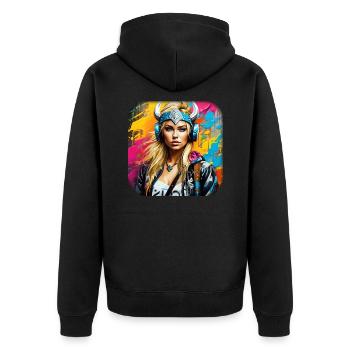 Moderne Wikingerin mit Kopfhörer - Unisex Premium Bio Zip Hoodie - Schwarz - Hinten - Nico (187cm)