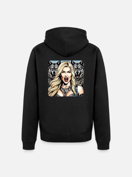 Viking Shield Maiden with Wolves - Unisex Premium Organic Zip Hoodie - black
