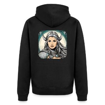 Stolze Wikingerin Germanin Schildmaid - Unisex Premium Bio Zip Hoodie - Schwarz - Hinten - Nico (187cm)