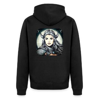 Proud Viking Germanin Shieldmaiden - Unisex Premium Organic Zip Hoodie - black - Back - Nico (187cm)