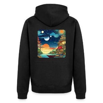 Motif coloré Paysage asiatique - Veste à capuche bio Premium Unisexe - noir - Dos - Nico (187cm)