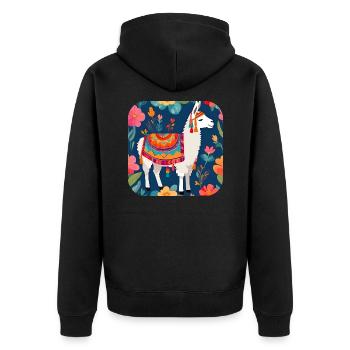 Cooles Lama - Unisex Premium Bio Zip Hoodie - Schwarz - Hinten - Nico (187cm)