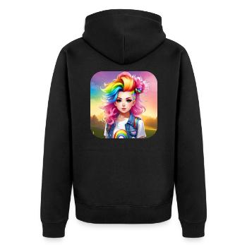 Cute girl with rainbow hair - Unisex Premium Organic Zip Hoodie - black - Back - Nico (187cm)
