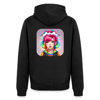 Cute girl with rainbow hair - Unisex Premium Organic Zip Hoodie - black - Back - Nico (187cm)