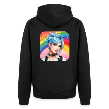 Cute girl with rainbow hair - Unisex Premium Organic Zip Hoodie - black - Back - Nico (187cm)