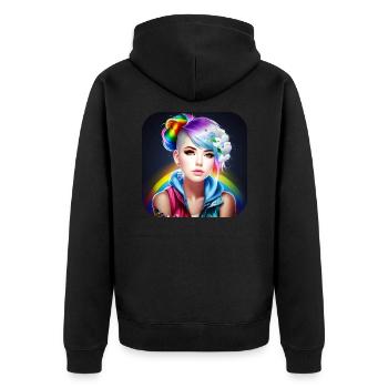Cool girl with rainbow hair - Unisex Premium Organic Zip Hoodie - black - Back - Nico (187cm)