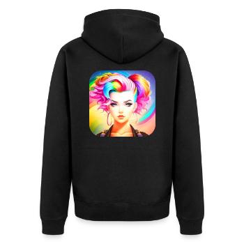 Cute girl with rainbow hair - Unisex Premium Organic Zip Hoodie - black - Back - Nico (187cm)