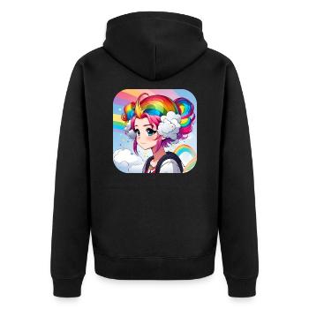 Cute girl with rainbow hair - Unisex Premium Organic Zip Hoodie - black - Back - Nico (187cm)