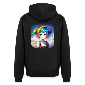 Cute girl with rainbow hair - Unisex Premium Organic Zip Hoodie - black - Back - Nico (187cm)