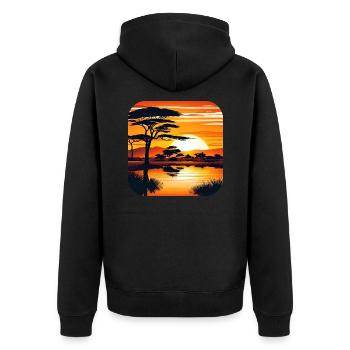 Coucher de soleil en Afrique avec des palmiers - Veste à capuche bio Premium Unisexe - noir - Dos - Nico (187cm)