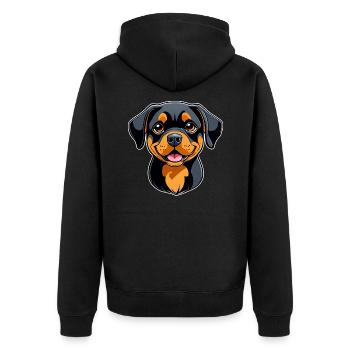 Niedlicher Rottweiler im Comic Style - Unisex Premium Bio Zip Hoodie - Schwarz - Hinten - Nico (187cm)