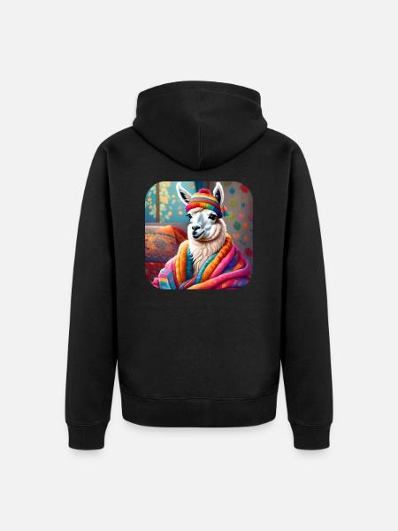 Cool Cozy Winter Llama - Unisex Premium Organic Zip Hoodie - black