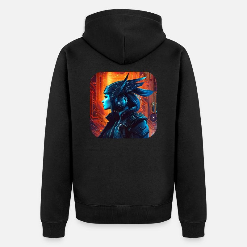 Stolze Cyberspace Wikingerin - Unisex Premium Bio Zip Hoodie - Schwarz