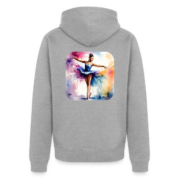 Prima Ballerina mit bunten Farben - Unisex Premium Bio Zip Hoodie - Grau meliert - Hinten - Nico (187cm)