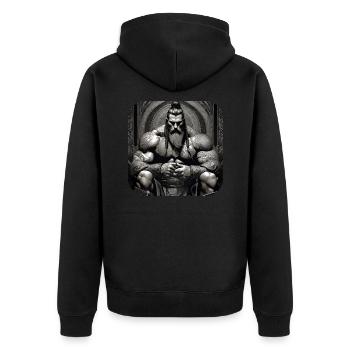 Stolzer Wikinger Krieger Germane - Unisex Premium Bio Zip Hoodie - Schwarz - Hinten - Nico (187cm)