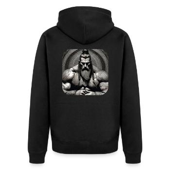 Stolzer Wikinger Krieger Germane - Unisex Premium Bio Zip Hoodie - Schwarz - Hinten - Nico (187cm)