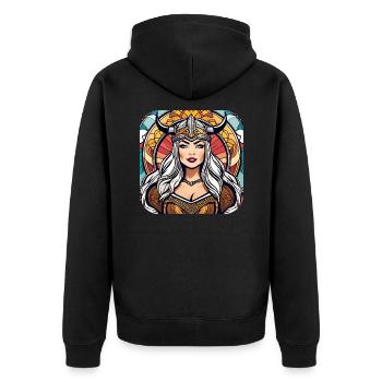 Proud Viking Germanin Shieldmaiden - Unisex Premium Organic Zip Hoodie - black - Back - Nico (187cm)