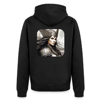 Stolze Wikingerin Germanin Schildmaid - Unisex Premium Bio Zip Hoodie - Schwarz - Hinten - Nico (187cm)