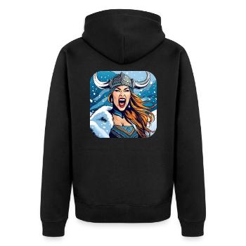 Stolze Wikingerin Germanin Schildmaid - Unisex Premium Bio Zip Hoodie - Schwarz - Hinten - Nico (187cm)