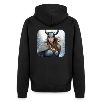 Proud Viking Germanin Shieldmaiden - Unisex Premium Organic Zip Hoodie - black - Back - Nico (187cm)