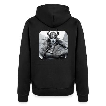 Proud Viking Germanin Shieldmaiden - Unisex Premium Organic Zip Hoodie - black - Back - Nico (187cm)