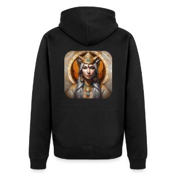 Mystische Tier Schamanin - Unisex Premium Bio Zip Hoodie - Schwarz - Hinten - Nico (187cm)