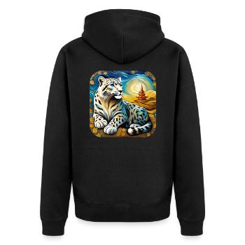 Mystical Motif Mysterious Snow Leopard - Unisex Premium Organic Zip Hoodie - black - Back - Nico (187cm)