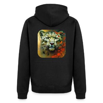 Mystical Motif Mysterious Snow Leopard - Unisex Premium Organic Zip Hoodie - black - Back - Nico (187cm)