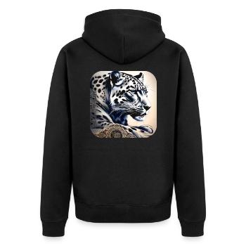 Mystical Motif Mysterious Snow Leopard - Unisex Premium Organic Zip Hoodie - black - Back - Nico (187cm)