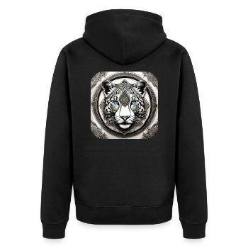 Mystical Motif Mysterious Snow Leopard - Unisex Premium Organic Zip Hoodie - black - Back - Nico (187cm)
