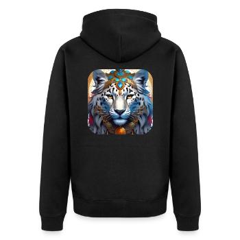 Mystical Motif Mysterious Snow Leopard - Unisex Premium Organic Zip Hoodie - black - Back - Nico (187cm)