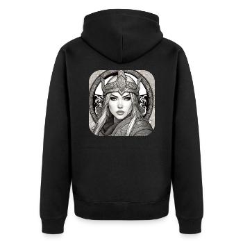 Stolze Wikingerin Germanin Schildmaid - Unisex Premium Bio Zip Hoodie - Schwarz - Hinten - Nico (187cm)