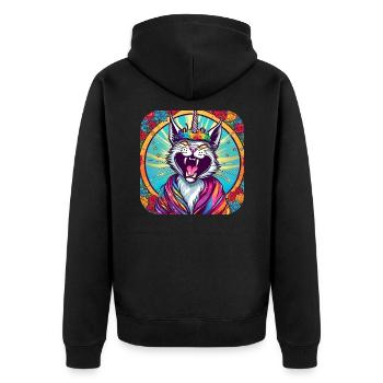 Verrückte Einhorn Katze - Unisex Premium Bio Zip Hoodie - Schwarz - Hinten - Nico (187cm)