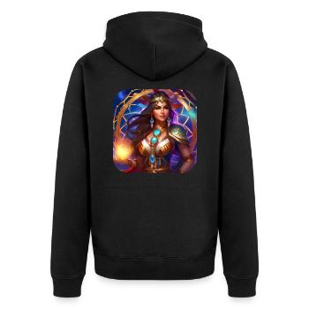Mystische Fantasy Schamanin Zauberin - Unisex Premium Bio Zip Hoodie - Schwarz - Hinten - Nico (187cm)