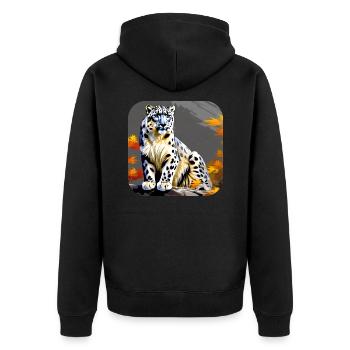 Mystical Motif Mysterious Snow Leopard - Unisex Premium Organic Zip Hoodie - black - Back - Nico (187cm)
