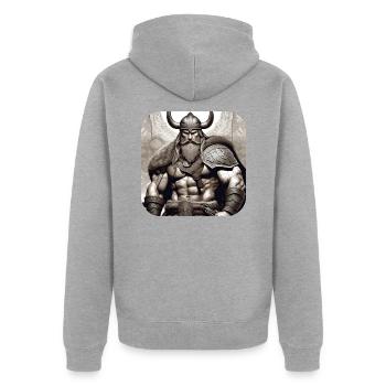 Stolzer Wikinger Krieger Germane - Unisex Premium Bio Zip Hoodie - Grau meliert - Hinten - Nico (187cm)