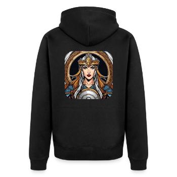 Stolze Wikingerin Germanin Schildmaid - Unisex Premium Bio Zip Hoodie - Schwarz - Hinten - Nico (187cm)