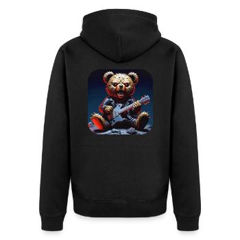 Heavy Metal Teddy Bär mit E-Gitarre - Unisex Premium Bio Zip Hoodie - Schwarz - Hinten - Nico (187cm)