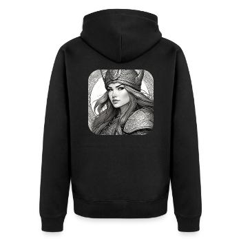 Stolze Wikingerin Germanin Schildmaid - Unisex Premium Bio Zip Hoodie - Schwarz - Hinten - Nico (187cm)